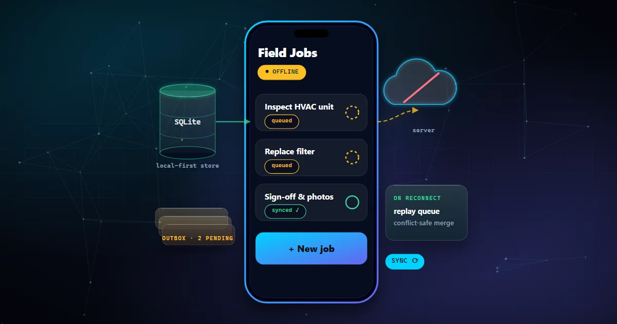 Flutter app running offline with a local SQLite store and a queue that syncs when reconnected