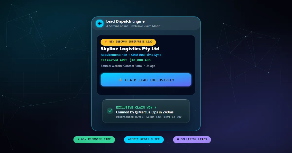 Illustration showing a Telegram lead claim bot system with multi-admin functionality